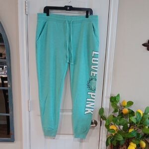 PINK Victoria's Secret Teal Joggers with Graphic Varsity Detail